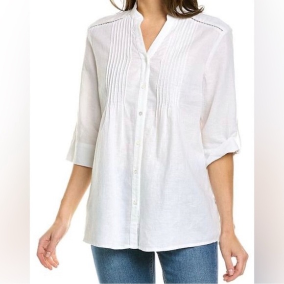 J. McLaughlin Riviera Linen Blend White Blouse XS - Picture 1 of 12